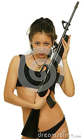 Girl with rifle Stock Photo