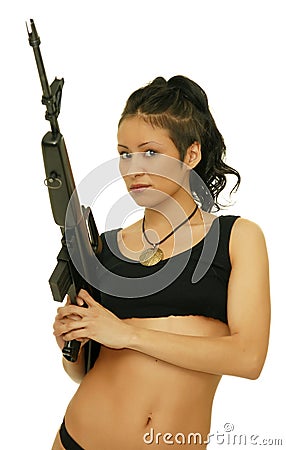 Girl with rifle Stock Photo