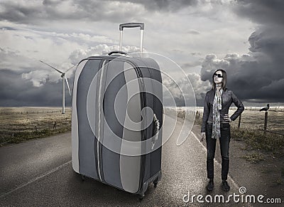 Girl on road, transportation Stock Photo