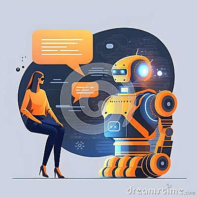 girl and robot system Artificial intelligence Chatgpt Chatbot AI communicate, technology intelligent robot AI Chat GPT application Stock Photo