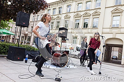 Girl rock band performing Editorial Stock Photo