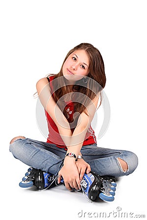 Girl on roller skates Stock Photo