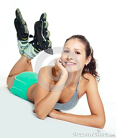 Girl with rollerskates Stock Photo