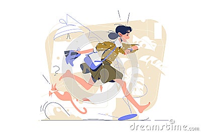 Girl run in hurry to work Vector Illustration