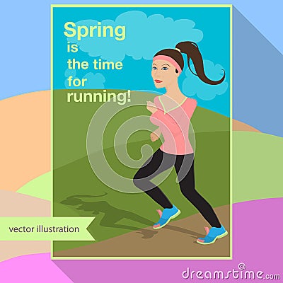 Girl is running in the field vector illustration Vector Illustration