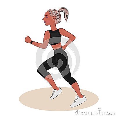 Girl runs, Sporty beautiful woman is engaged in fitness, Healthy lifestyle. Sport, the concept of training, cardio Vector Illustration