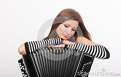 Girl with the russian bayan Stock Photo