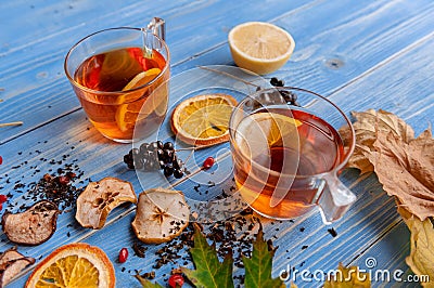 Girl`s hands clutching a mug of hot tea. autumn conception. home Stock Photo