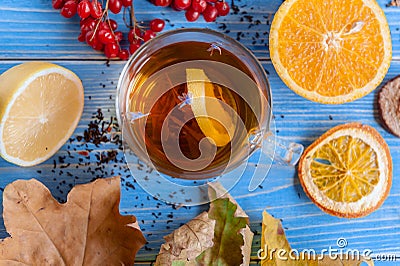 Girl`s hands clutching a mug of hot tea. autumn conception. home Stock Photo