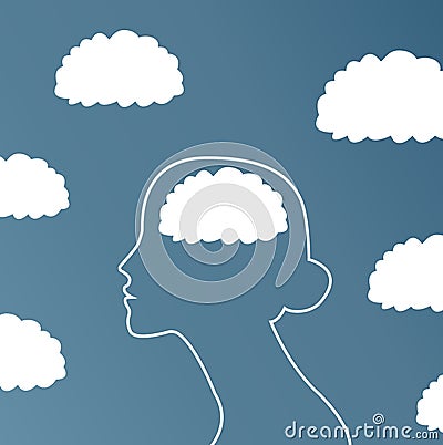 a girl's head in the clouds. psychological illustration Vector Illustration