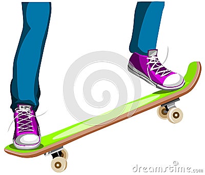 Girl's legs riding a skateboard Stock Photo