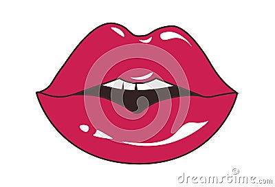 Girl's open mouth. Facial expression. Vector illustration of sexy woman's glossy lips. Isolated Vector Illustration