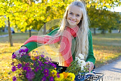 Girl's portrait with bicycle Stock Photo