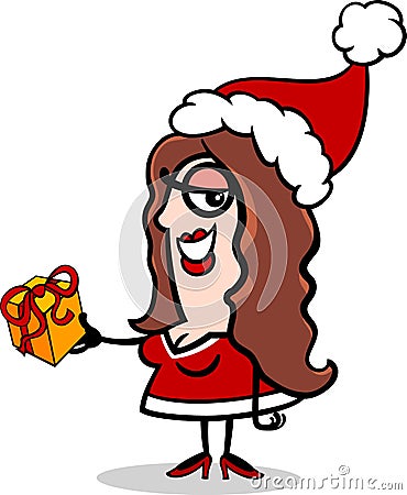 Girl santa with present cartoon Vector Illustration