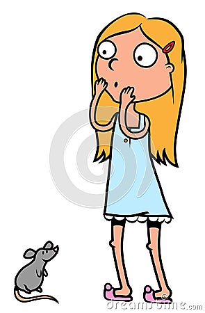 Girl scared of mouse Vector Illustration