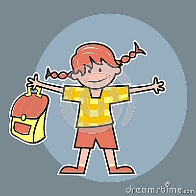 Girl and schoolbag Vector Illustration