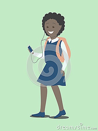 Girl Schoolgirl with the phone Children with gadgets Vector fl Stock Photo