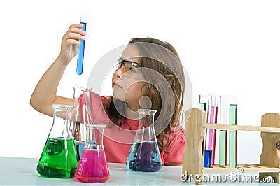 Girl in science class Stock Photo