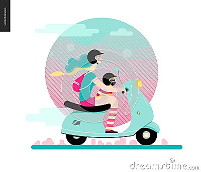 Girl on a scooter Vector Illustration