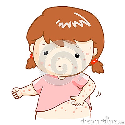 Girl scratching itching rash on his body Vector Illustration