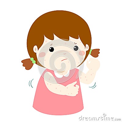 Girl scratching itching rash on his body . Vector Illustration