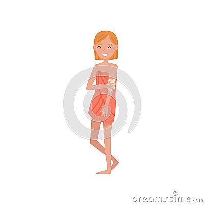 Girl scrubbing her body, beauty treatment, young woman taking care of herself vector Illustration on a white background Vector Illustration