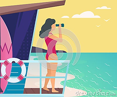 Girl on the sea. Vector Illustration