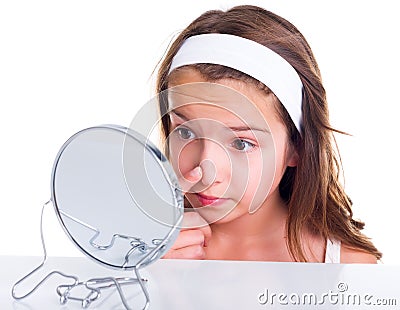 Girl searching for pimples Stock Photo