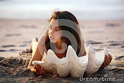 Girl with seashell Stock Photo