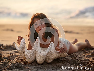 Girl with seashell Stock Photo