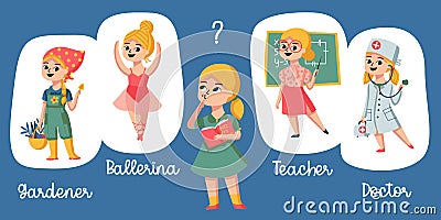 Girl Selects Occupation Composition Vector Illustration