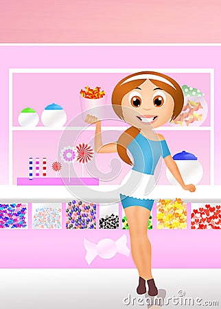 Girl sell candy Cartoon Illustration