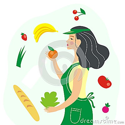 Girl seller with a product package Vector Illustration
