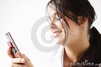 Girl sending an sms Stock Photo