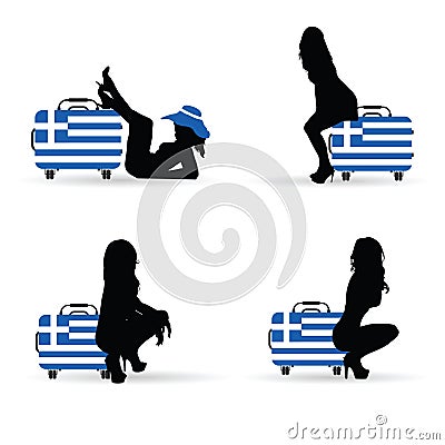 Girl sensual set with travel bag greece silhouette illustration Vector Illustration