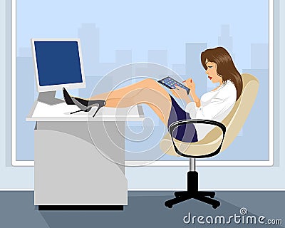 Girl serfing at office Vector Illustration