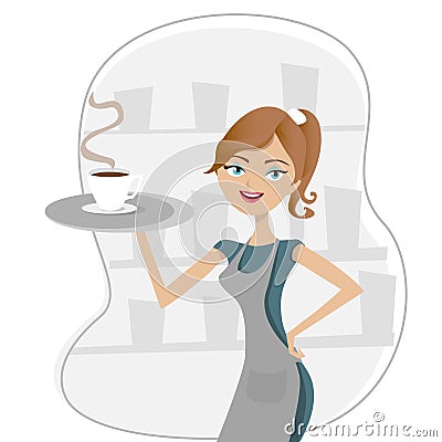 Girl serving coffee Vector Illustration