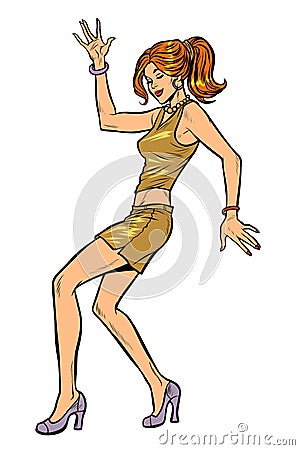 Girl in sexy dress, woman disco dance isolate on white background Vector Illustration