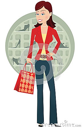 Girl shoe shopping Vector Illustration