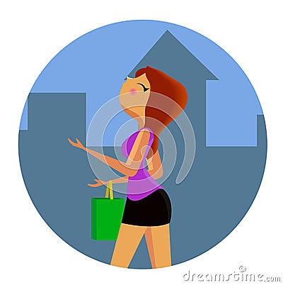 Girl with shopping bags walking down the street Vector Illustration