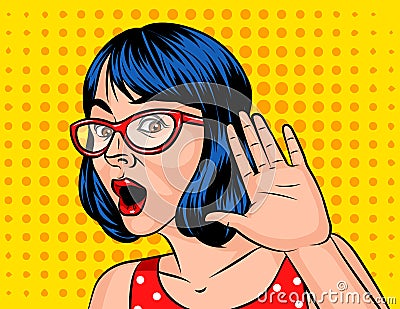 A girl with a short hair listens to a secret. Vector Illustration