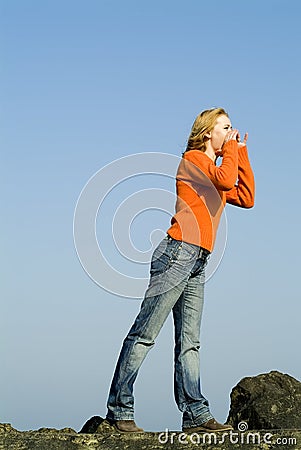 Girl shouting Stock Photo