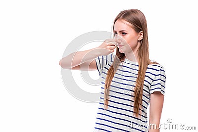 Girl show bad smels Stock Photo