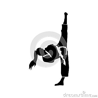 high kick taekwodo girl shiluette Vector Illustration