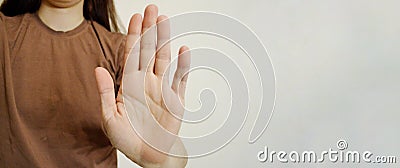 Girl showing open hand. Prisoner& x27;s Day. Day of Non-Violence Stock Photo
