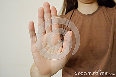 Girl showing open hand. Prisoner& x27;s Day. Day of Non-Violence Stock Photo