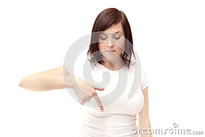 Girl shows down Stock Photo