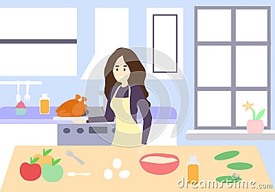 Girl shows how to cook chicken, a vector graphics Vector Illustration