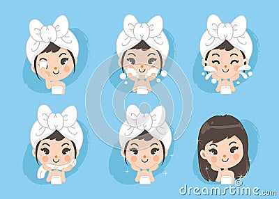 Facial clean face girl bright Vector Illustration