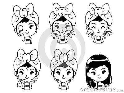 Icon how to clean face the girl Vector Illustration